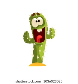 Happy cactus character laughing, succulent plant with funny face vector Illustration on a white background