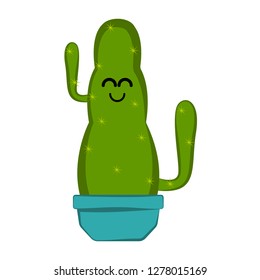 Happy cactus in a flower pot. Vector illustration design