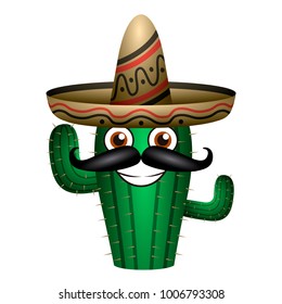 Happy cactus with hat vector illustration design