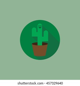 happy cactus icon in flat design with green background