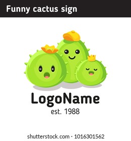 happy cactus logo, cartoon cactus illustration