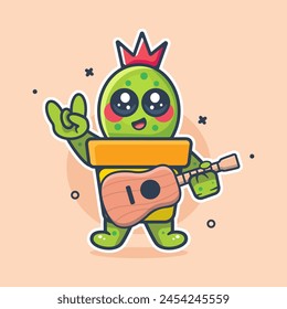 happy cactus on pot character mascot playing guitar isolated cartoon