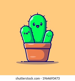 Happy Cactus Plant Cartoon Vector Icon Illustration. Plant Icon Concept Isolated Premium Vector. Flat Cartoon Style