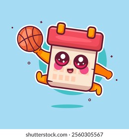 happy calendar character mascot playing basketball isolated cartoon