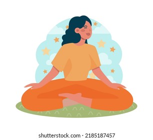 Happy and calm character. Idea of heart and mind harmony. Mental peace, relaxation, recreation and selftime. Flat vector illustration
