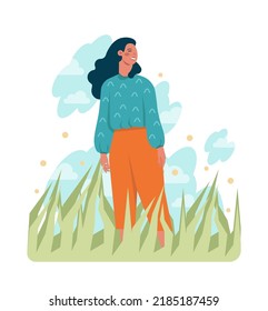 Happy and calm character. Idea of heart and mind harmony. Mental peace, relaxation, recreation and selftime. Flat vector illustration