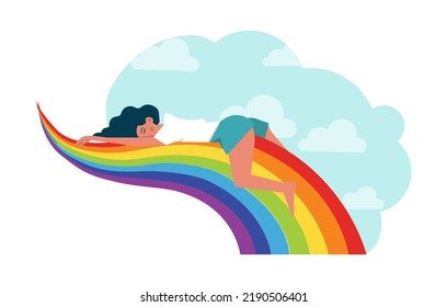 Happy and calm character. Idea of heart and mind harmony. Mental peace, relaxation, recreation and selftime. Flat vector illustration