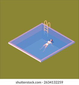 happy calm woman floating lying on water surface flat