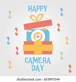 Happy Camera Day Vector Illustration. Suitable for poster, banner, campaign, and greeting card
