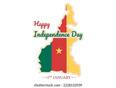 Happy Cameroon Independence Day on January 1st with Cameroonian Flag and Memorial Holiday in Flat Cartoon Hand Drawn Templates Illustration