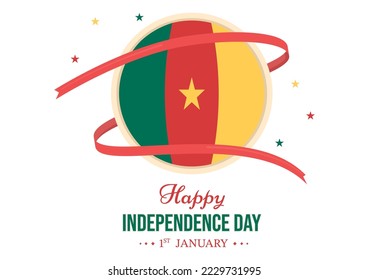 Happy Cameroon Independence Day on January 1st with Cameroonian Flag and Memorial Holiday in Flat Cartoon Hand Drawn Templates Illustration