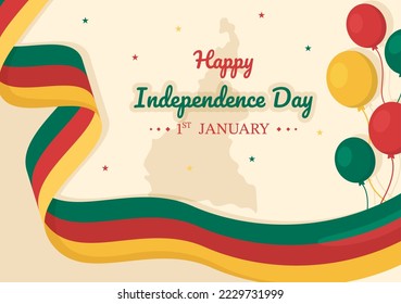 Happy Cameroon Independence Day on January 1st with Cameroonian Flag and Memorial Holiday in Flat Cartoon Hand Drawn Templates Illustration