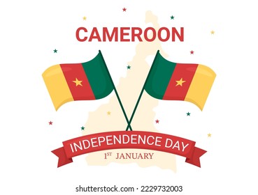 Happy Cameroon Independence Day on January 1st with Cameroonian Flag and Memorial Holiday in Flat Cartoon Hand Drawn Templates Illustration