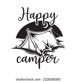 Happy camper 3 Vector illustration with hand-drawn lettering on texture background prints and posters. Calligraphic chalk design