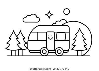 Happy camper art illustration for lovers of cheerful camping artwork