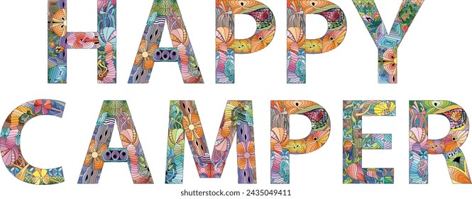 HAPPY CAMPER. Colorful vector word isolated on a white background