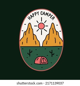 Happy camper desert hill nature design for badge, sticker, patch, t shirt design, etc