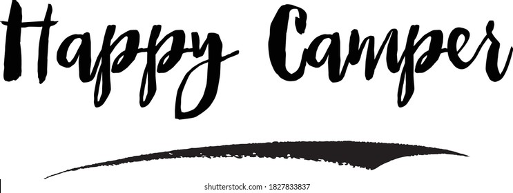 Happy Camper Handwritten Font Calligraphy Black Color Text 
on White Background