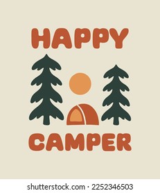 Diseño de camper y naturaleza feliz para el diseño de insignias, etiquetas, camisetas y diseño al aire libre