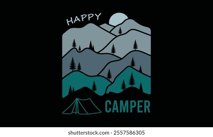 Happy Camper, Ready To Print Camping Vector T Shirt Design Template, Wall Art, Mug, Sticker, Banner, Tee, Hoodie, Printable, Illustration