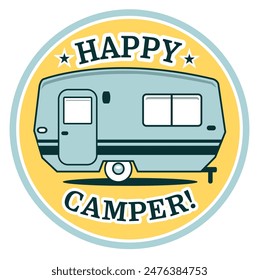 happy camper text retro camper trailer caravan silhouette concept vintage  design illustration vector 