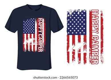 Happy Camper With USA Flag T Shirt Design