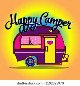 Happy Camper vector cartoon. Wall stickers