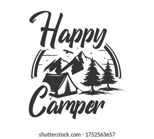 Happy Camper Vintage Vector Sign