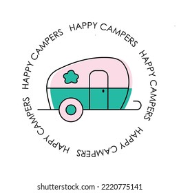 Happy Campers Logo, badge, emblem designs. Flat Vector illustration.
