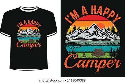 camping feliz para la vida al aire libre diseño de camping camisa vectorial, diseño de camisetas de camping, ideas de diseño de camisetas de camping, vintage, etiqueta, insignia, afiche tipográfico, camiseta vectorial , árbol