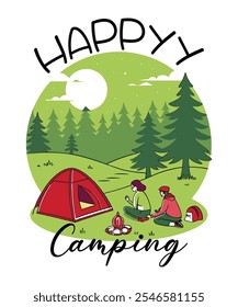 Happy camping for life outdoor adventure camping shirt design vecto templat, mountain travel adventure retro vintage style typography and vecto t-shirt.