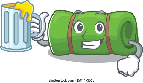 Happy camping mat Scroll mascot design with a big glass