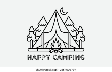 Happy Camping, Ready To Print Camping Vector T Shirt Design Template, Wall Art, Mug, Sticker, Banner, Tee, Hoodie, Printable, Illustration