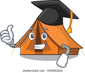 happy camping tent Scroll wearing a black Graduation hat