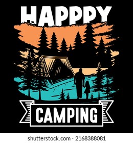 Happy camping typography vector t shirt design, illustration, vintage background