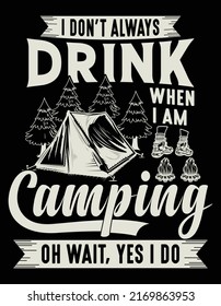 Diseño de camisetas vectoriales de tipografía de camping feliz, ilustración, arte vintage