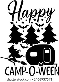 Happy Campoween Halloween Camping Typography Design