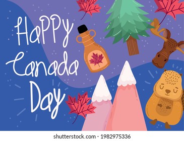 happy canada card hand drawn lettering
