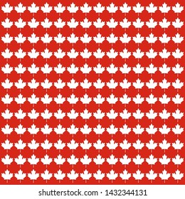 Happy Canada Day. 1st  July. Canadian flag. White Canada Maple leaf on red background. Flag of Canada. Canadian national holidays. Symbol of Canada. Pattern of red leaf. Vector illustration