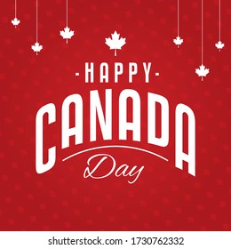 Happy Canada Day 1st July with hanging maple leaf