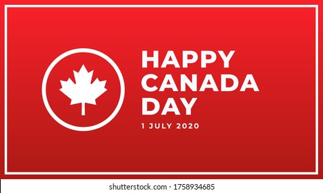 Happy Canada day 1st july 2020 modern clean minimalist  banner, sign, design concept, cover with white text and canadian maple leaf on a red background 