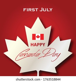 Happy Canada Day 1st July. Maple Leaf Design. Red Background 