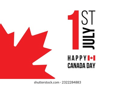 Happy Canada Day 1st of July flyer. Celebrate of official country founding day. Congratulation with realistic canadian flag and maple leaf. National patriotic holiday illustration