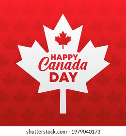  happy canada day 2021 modern banner, sign, design concept, social media post, template with white text and canadian leaf icon on a red background. 