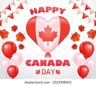 Happy Canada Day, 3d vector illustration of a Canadian flag love balloon, with maple leaf element. Perfect for independence day