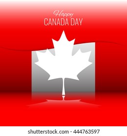 Happy Canada Day. Abstract background with letters, maple leaf and reflection. Stock vector.