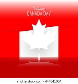 Happy Canada Day. Abstract background with letters, maple leaf and reflection. Stock vector.