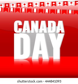 Happy Canada Day. Abstract background with letters, maple leaf and reflection. Stock vector.