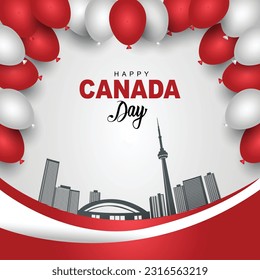 feliz día de Canadá. bandera de ilustración vectorial y globos abstractos. afiche, banner, diseño de plantilla