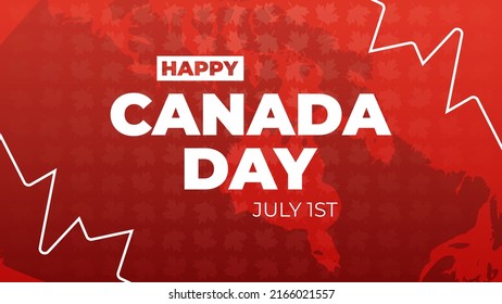 Happy Canada Day background. 1st of July. Vector illustration of abstract red background with maple leaves and Canada map for your design